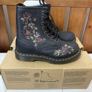 Dr. Martens 1460 32070001 Boots Women 6 Black Decayed‎ Roses Print Ankle New